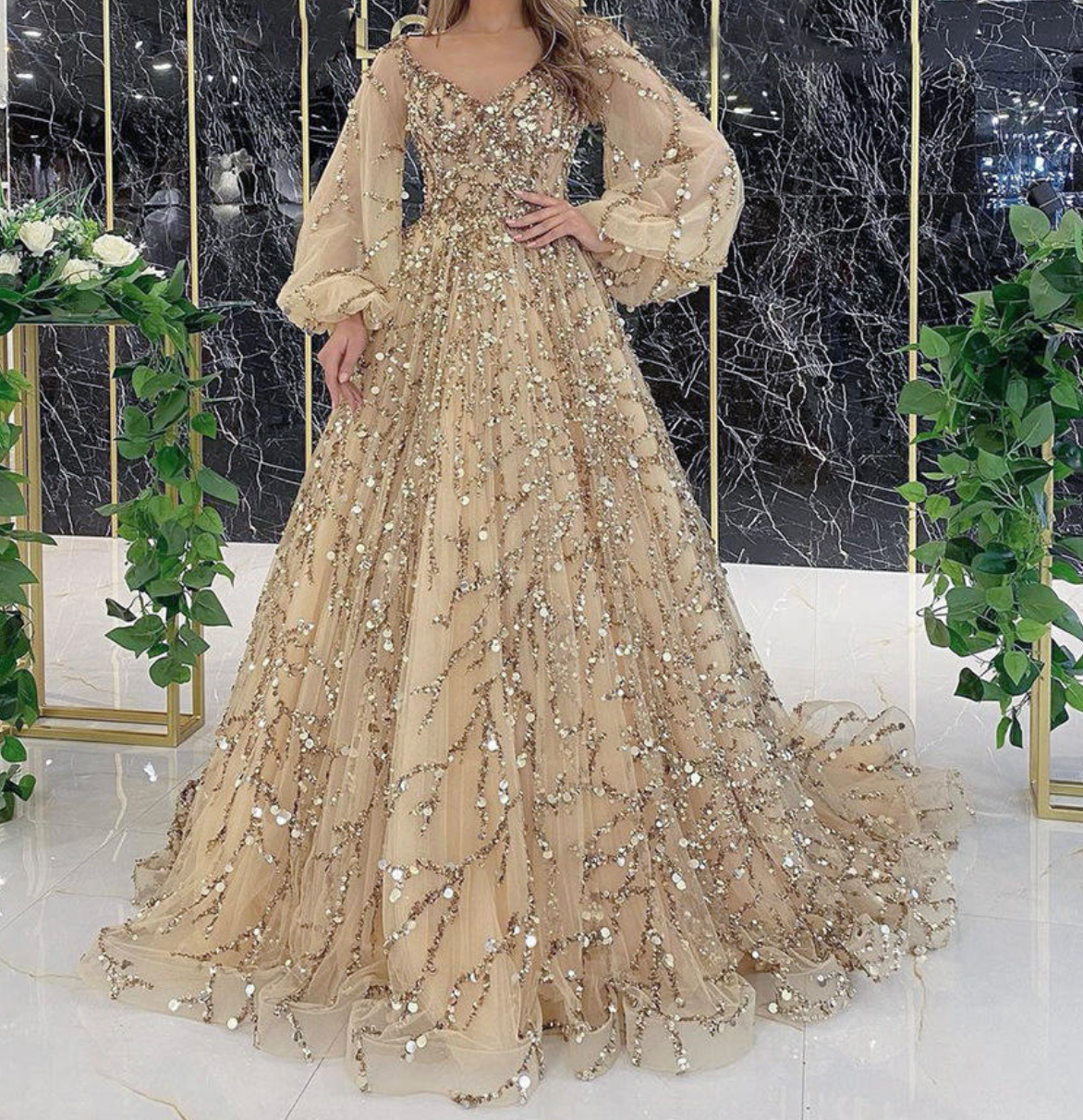 Women’s Luxury Beaded Floor-Length Evening Dress